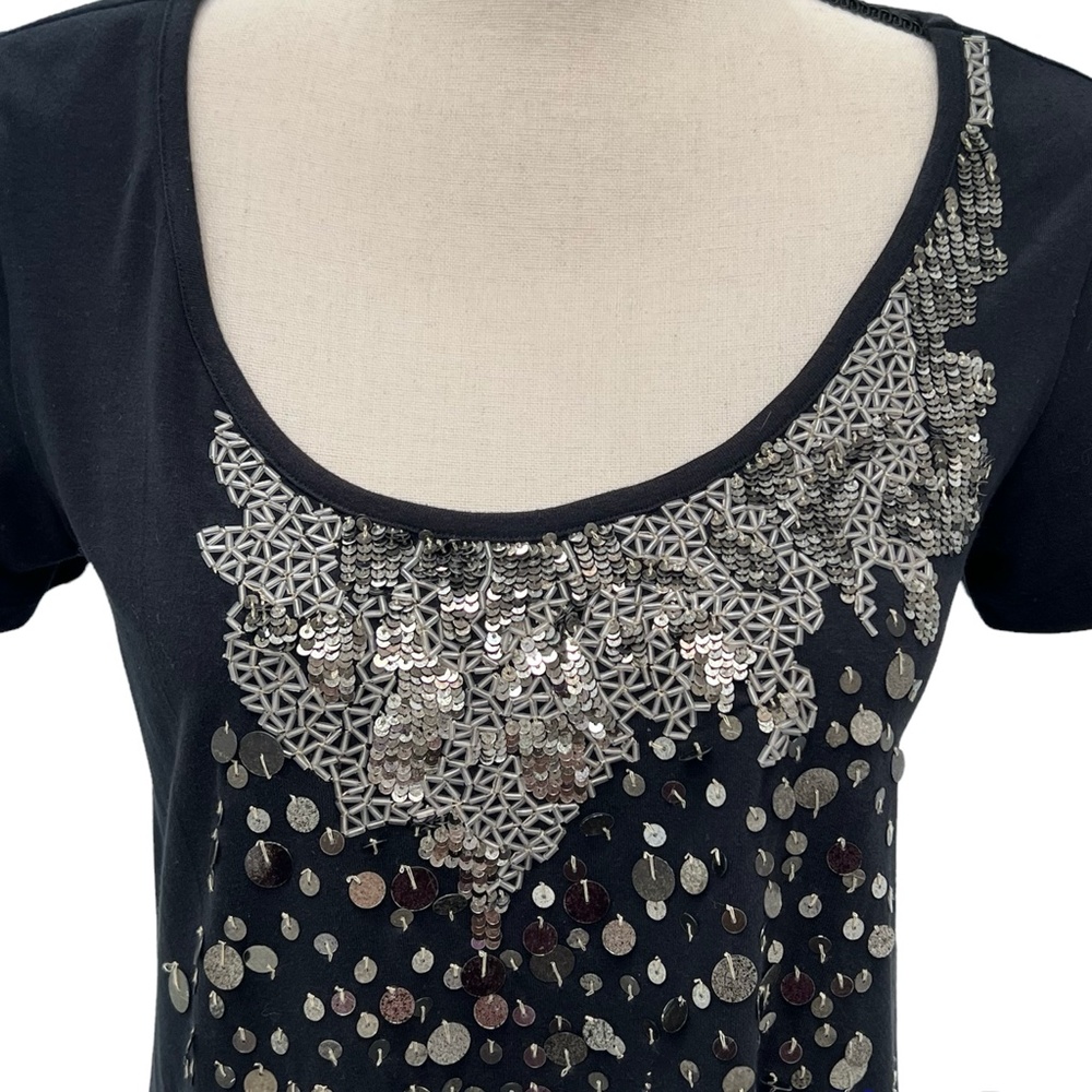 BUI DE BARBARA BUI EMBELLISHED BLACK TUNIC COTTON T SHIRT W SEQUINS & PAILLETTES - Picture 3 of 16